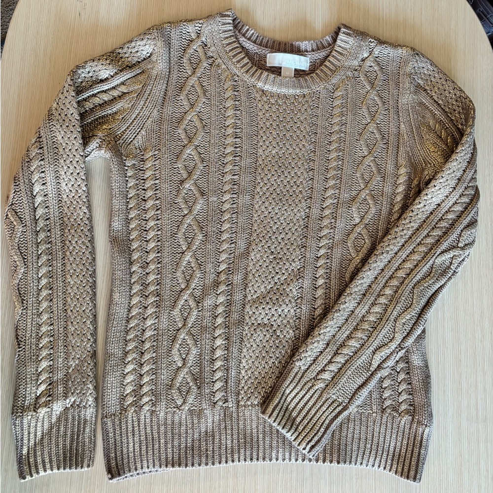 MICHAEL Michael Kors Metallic Gold Cable Knit Crewneck Sweater Size M